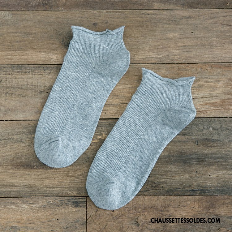 Chaussettes Courtes Femme Ourlet Été Chaussette Basse Coupée Printemps Bonbons Chaussettes En Coton Pure Blanc
