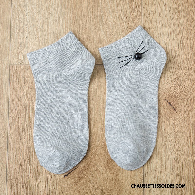 Chaussettes Courtes Femme Perle Chat Chaussette Basse Coupée Printemps Casual Accessoires Blanc