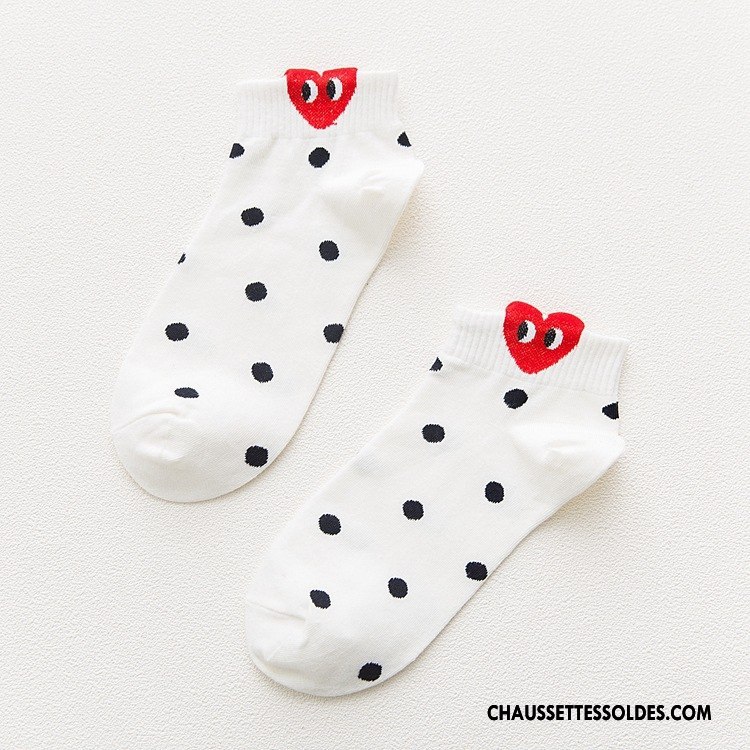 Chaussettes Courtes Femme Printemps 100% Coton Mode Chaussette Courte Doux Tendance Blanc
