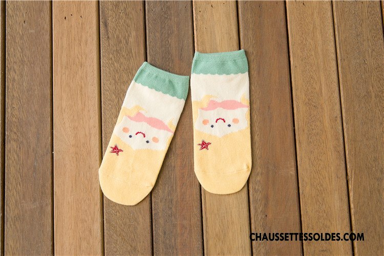 Chaussettes Courtes Femme Printemps Dessin Animé Chaussette Courte Fille Charmant 100% Coton Jaune