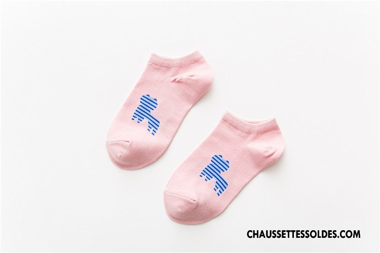 Chaussettes Courtes Femme Printemps Le Nouveau 100% Coton Dessin Animé Coton Bio Été Rose Clair