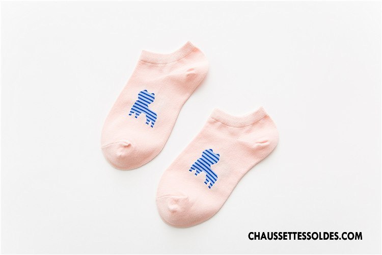Chaussettes Courtes Femme Printemps Le Nouveau 100% Coton Dessin Animé Coton Bio Été Rose Clair