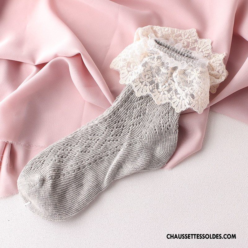 Chaussettes Courtes Femme Réseau Creux Guipure Dentelle L'automne Pure Gris