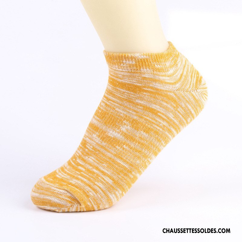 Chaussettes Courtes Femme Rétro Art Bambou Yarn Basse Chaussette Courte Pure Coloré Jaune Clair
