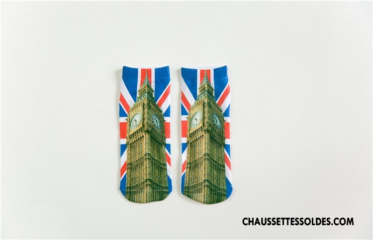 Chaussettes Courtes Femme Rétro Dimensionnel Animal Printemps Chaussette Basse Coupée Impression Blanc