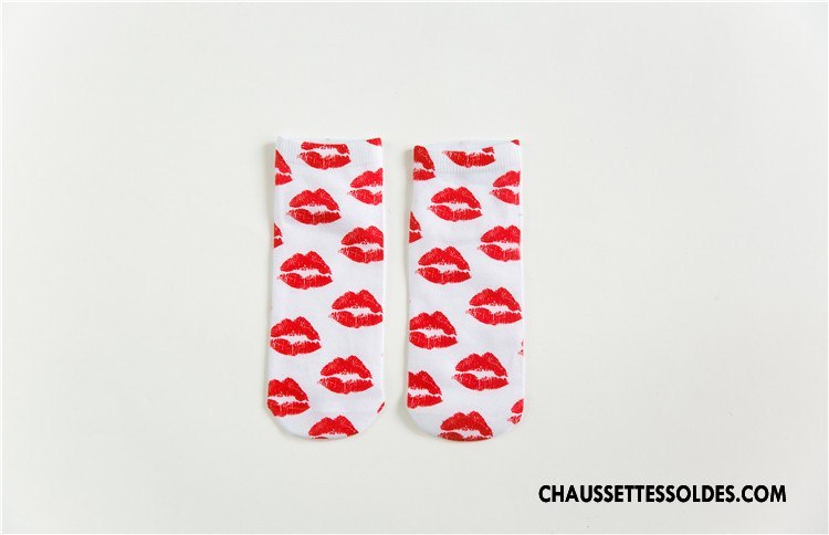 Chaussettes Courtes Femme Rétro Dimensionnel Animal Printemps Chaussette Basse Coupée Impression Blanc