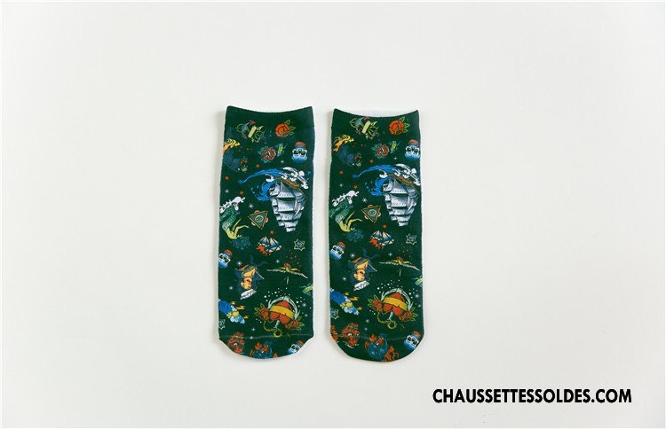 Chaussettes Courtes Femme Rétro Dimensionnel Animal Printemps Chaussette Basse Coupée Impression Blanc