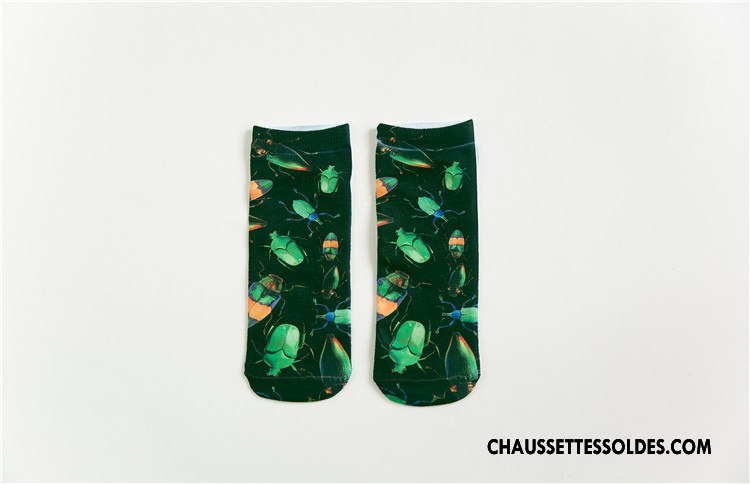 Chaussettes Courtes Femme Rétro Dimensionnel Animal Printemps Chaussette Basse Coupée Impression Blanc