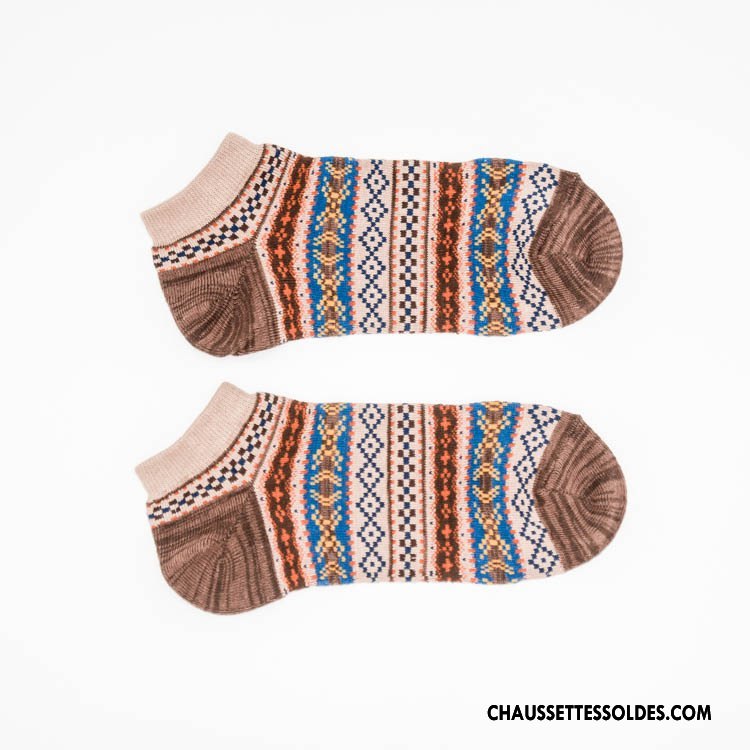 Chaussettes Courtes Femme Rétro Été Chaussette Basse Coupée Frais Chaussettes En Coton Style National Marron / Brun Clair