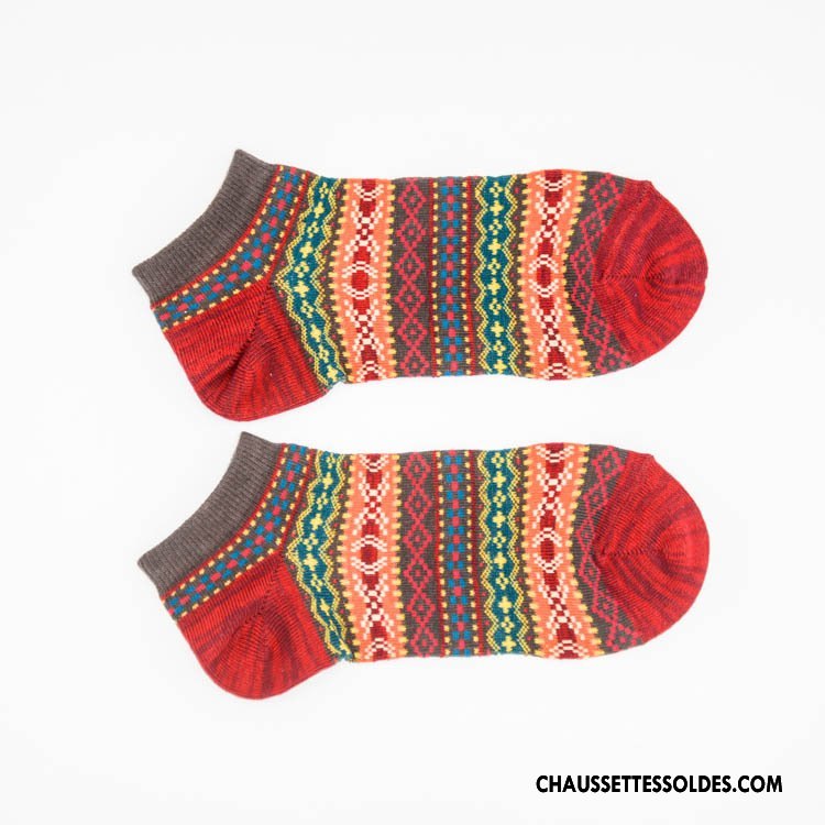 Chaussettes Courtes Femme Rétro Été Chaussette Basse Coupée Frais Chaussettes En Coton Style National Marron / Brun Clair