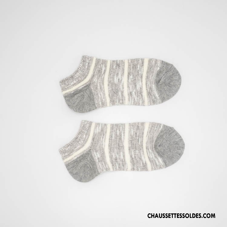 Chaussettes Courtes Femme Tendance 100% Coton Rétro Dame Chaussette Basse Coupée Style National Gris