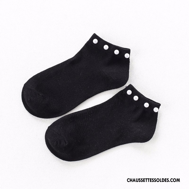 Chaussettes Courtes Femme Tendance Perle Style Chaud 100% Coton Blanc