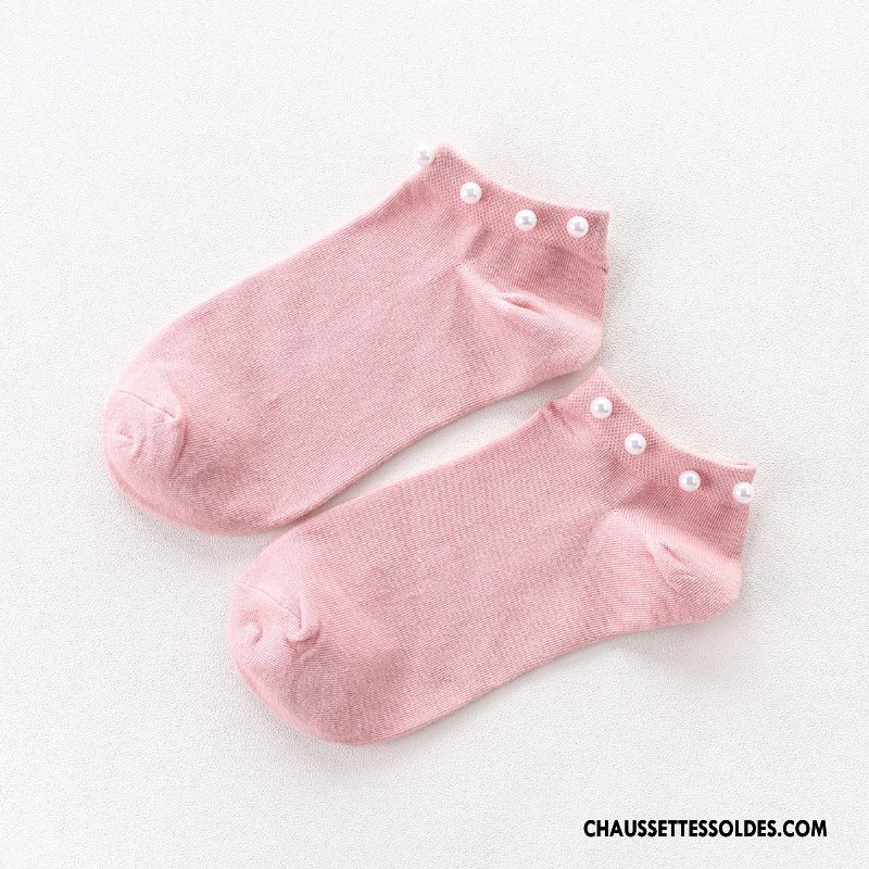 Chaussettes Courtes Femme Tendance Perle Style Chaud 100% Coton Blanc