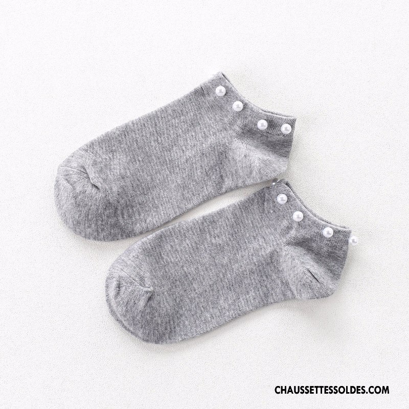 Chaussettes Courtes Femme Tendance Perle Style Chaud 100% Coton Blanc