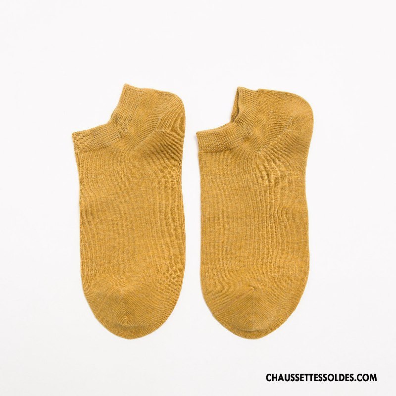 Chaussettes Courtes Femme Yarn Chaussette Basse Coupée Printemps Été 100% Coton Coton Bio Pure Jaune