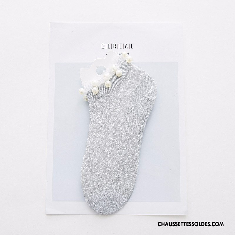 Chaussettes Courtes Femme Été Chaussette Courte Manuel Légère Mode Rivet Noir Argent Clair