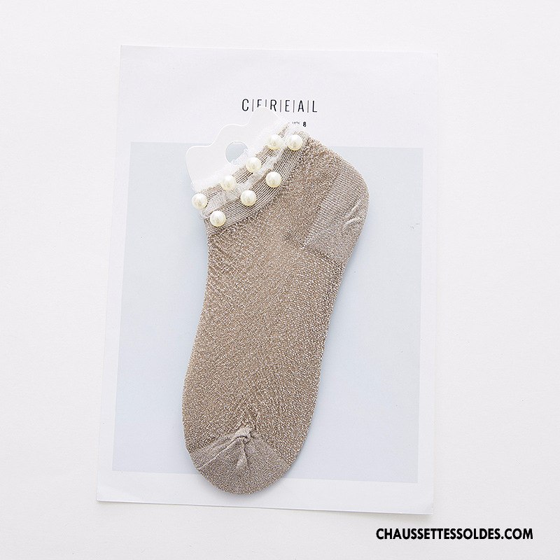 Chaussettes Courtes Femme Été Chaussette Courte Manuel Légère Mode Rivet Noir Argent Clair