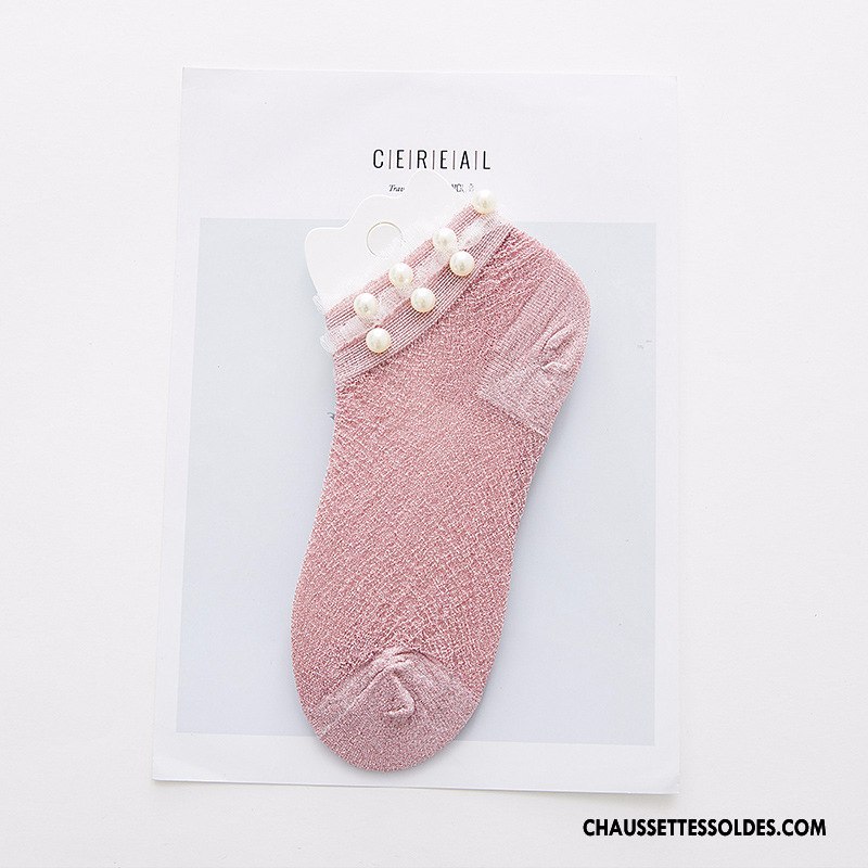Chaussettes Courtes Femme Été Chaussette Courte Manuel Légère Mode Rivet Noir Argent Clair