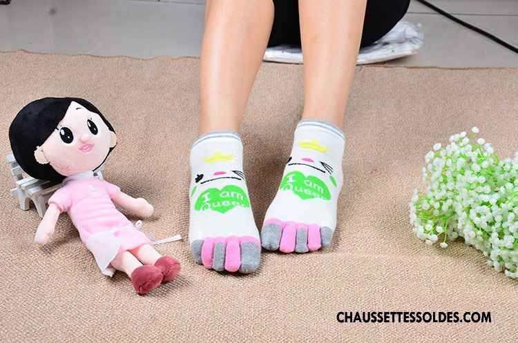 Chaussettes Courtes Femme Été Invisible Dessin Animé Coton Bio Cinq Doigts Chaussette Basse Coupée Couleurs De Bonbons Bleu