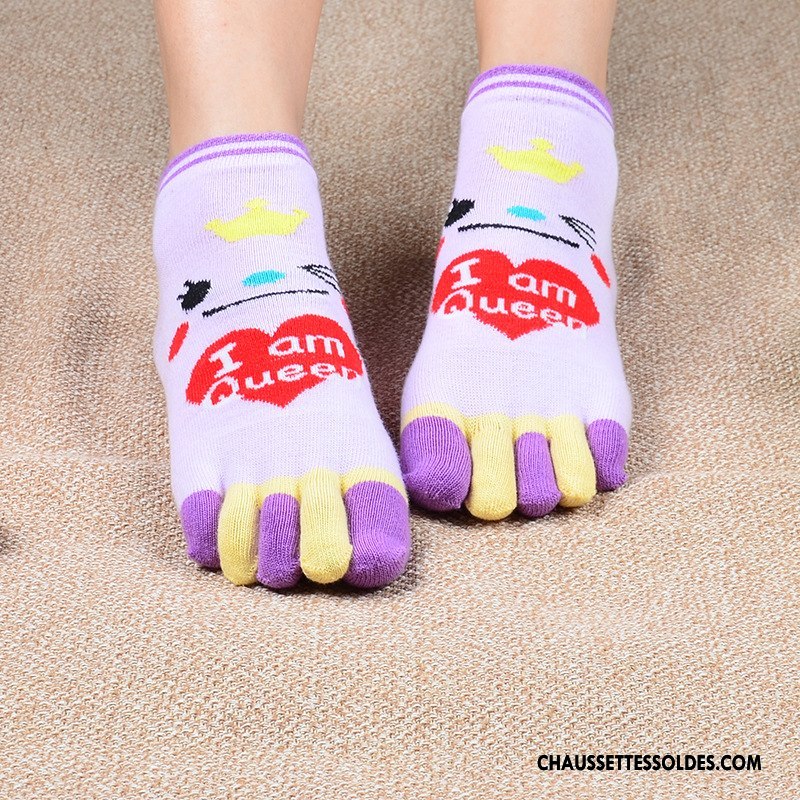 Chaussettes Courtes Femme Été Invisible Dessin Animé Coton Bio Cinq Doigts Chaussette Basse Coupée Couleurs De Bonbons Bleu