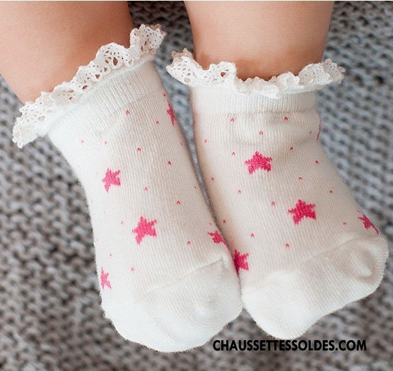 Chaussettes Courtes Fille Antidérapant Bébé Beige Chaussette Courte Large Bouche Dentelle Blanc