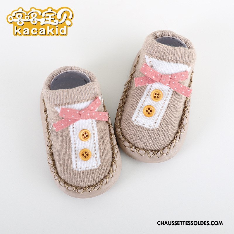 Chaussettes Courtes Fille Antidérapant Enfant Bébé Printemps Le Nouveau Cuir Gris