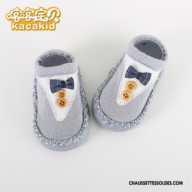 Chaussettes Courtes Fille Antidérapant Enfant Bébé Printemps Le Nouveau Cuir Gris