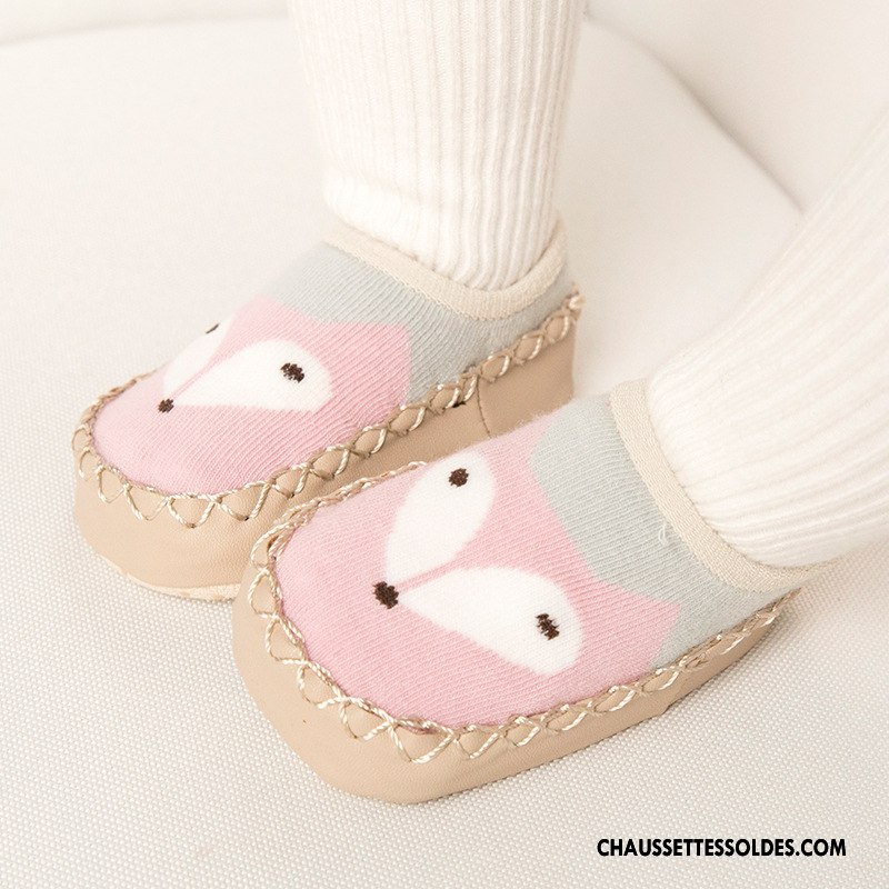Chaussettes Courtes Fille Bébé Cuir Dessin Animé Enfant Antidérapant Printemps Jaune