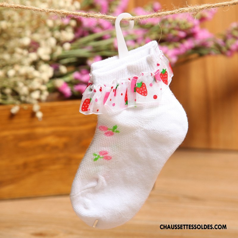 Chaussettes Courtes Fille Bébé Engrener Enfant Mince Été Matelassé Blanc