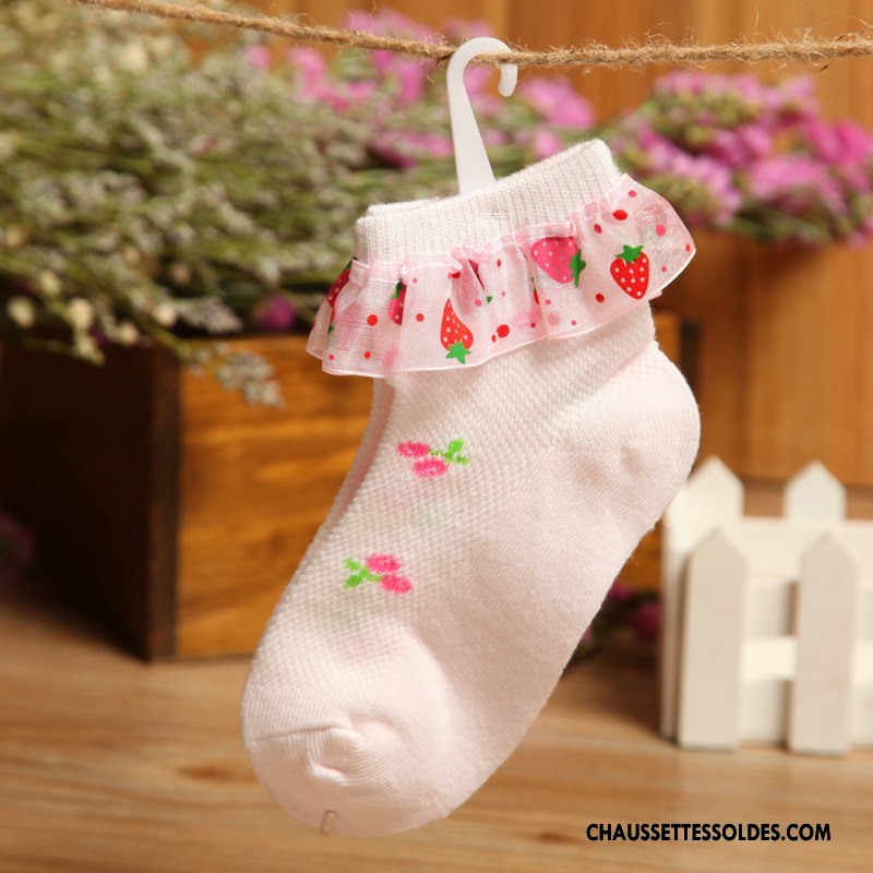 Chaussettes Courtes Fille Bébé Engrener Enfant Mince Été Matelassé Blanc