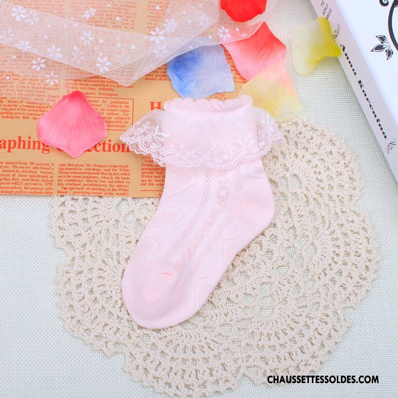 Chaussettes Courtes Fille Dentelle Engrener Enfant Coton Bio Printemps 100% Coton Blanc Rose