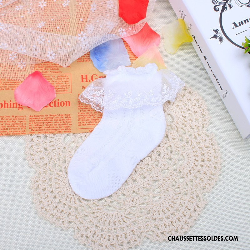 Chaussettes Courtes Fille Dentelle Engrener Enfant Coton Bio Printemps 100% Coton Blanc Rose