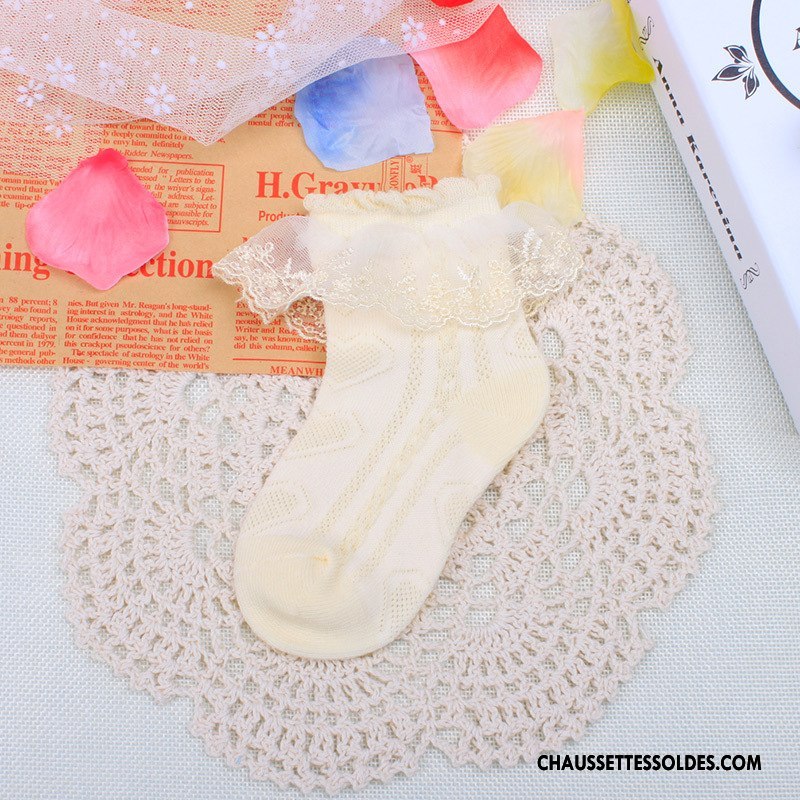 Chaussettes Courtes Fille Dentelle Engrener Enfant Coton Bio Printemps 100% Coton Blanc Rose