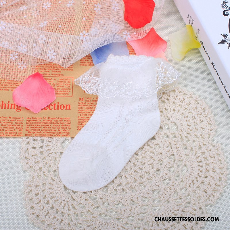 Chaussettes Courtes Fille Dentelle Engrener Enfant Coton Bio Printemps 100% Coton Blanc Rose