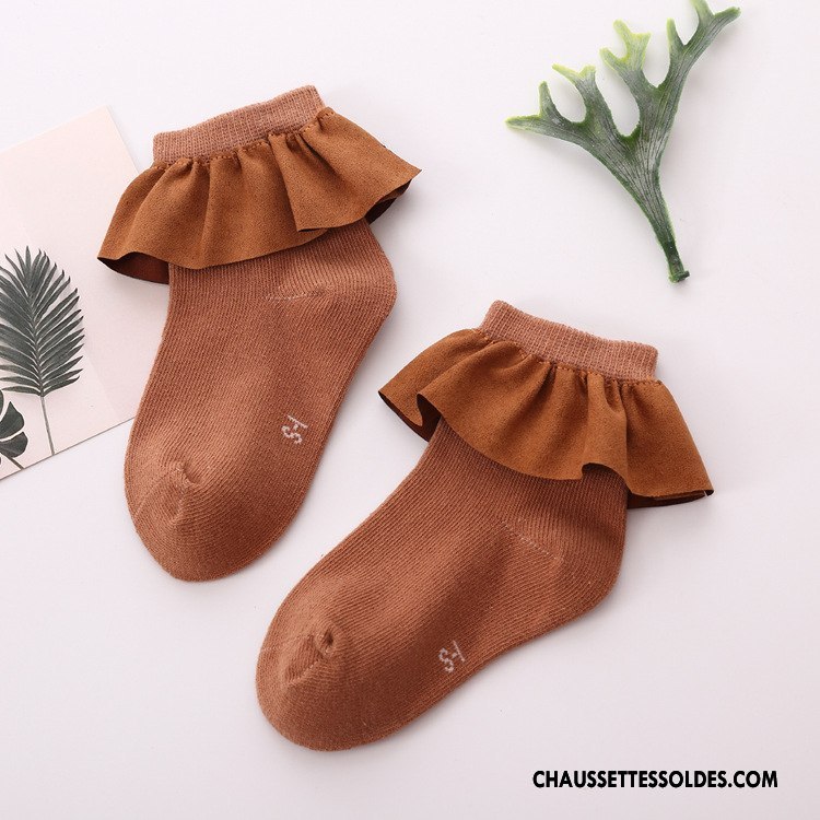 Chaussettes Courtes Fille Dentelle L'automne Rétro Beige Flanelle Femme Blanc
