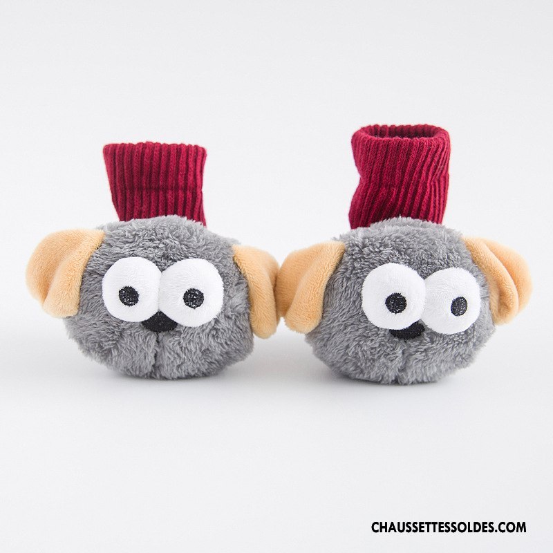 Chaussettes Courtes Fille Enfant Peluche Matelassé Créatif Charmant Gros Rouge