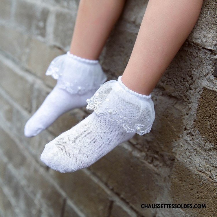 Chaussettes Courtes Fille Perle Dentelle Engrener Bébé Respirant Princesse Blanc