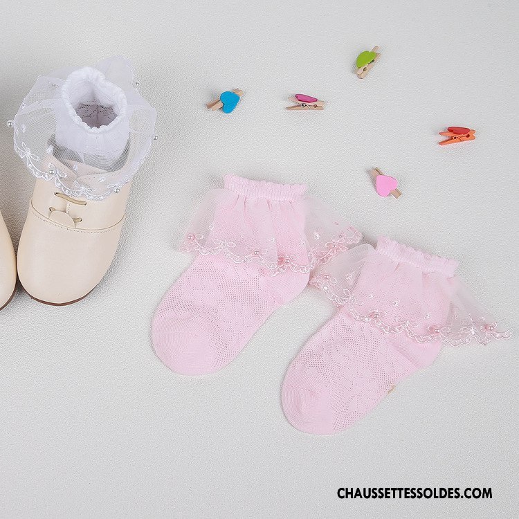 Chaussettes Courtes Fille Perle Dentelle Engrener Bébé Respirant Princesse Blanc