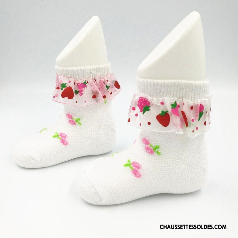 Chaussettes Courtes Fille Printemps Enfant Été Chaussette Courte Cuisse Fishnet Dentelle Rose