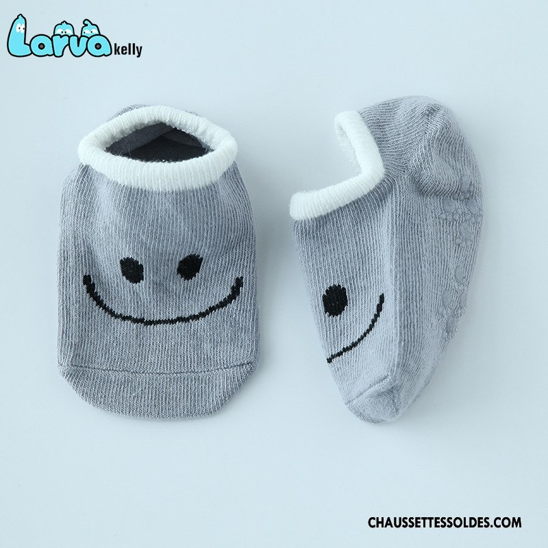 Chaussettes Courtes Garçon Bébé Dessin Animé Chaussette Courte Coton Bio Antidérapant Chaussette Basse Coupée Gris