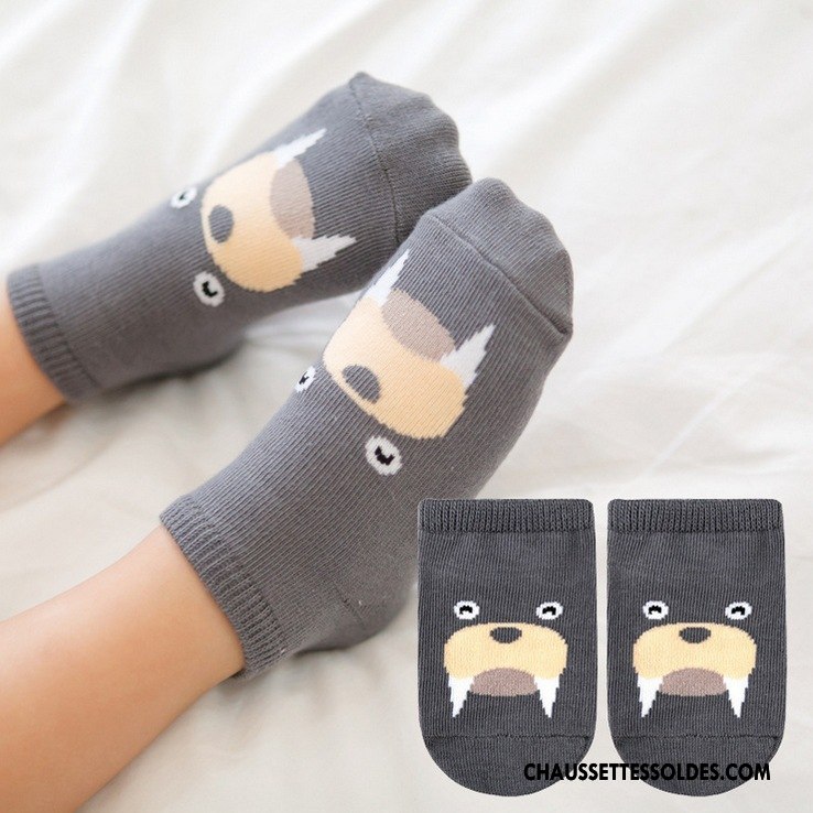 Chaussettes Courtes Garçon Bébé Dessin Animé Chaussette Courte Coton Bio Antidérapant Chaussette Basse Coupée Gris