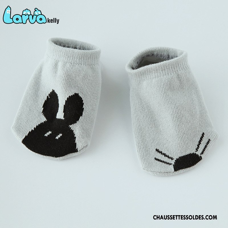 Chaussettes Courtes Garçon Bébé Dessin Animé Chaussette Courte Coton Bio Antidérapant Chaussette Basse Coupée Gris