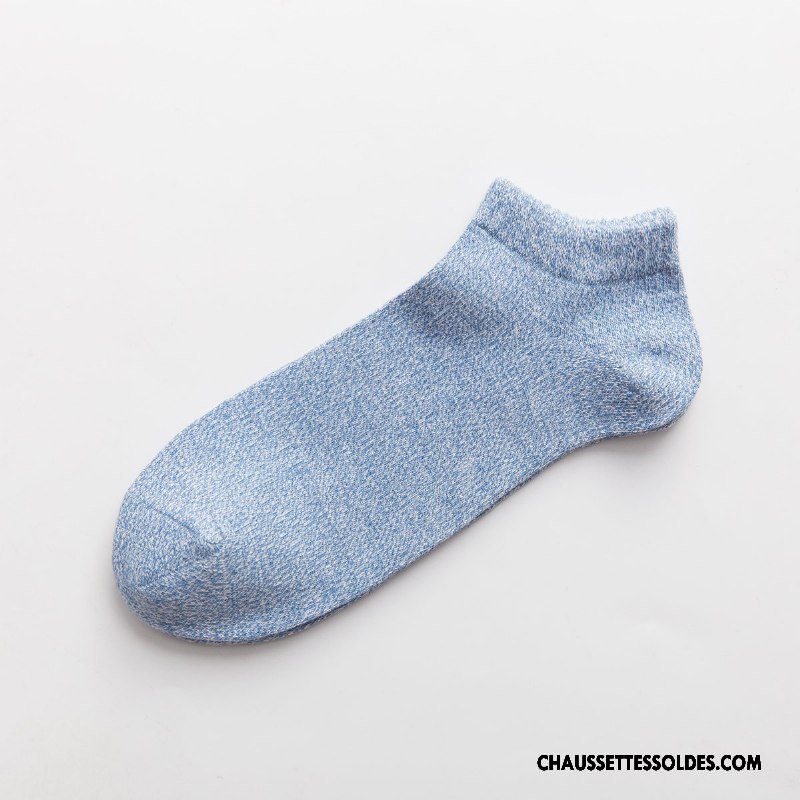 Chaussettes Courtes Homme 100% Coton Chaussette Basse Coupée Le Nouveau L'automne Hiver Casual Pure Bleu Clair