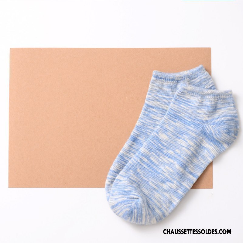 Chaussettes Courtes Homme 100% Coton Chaussette Courte Matelassé Chaussette Basse Coupée Rétro Style National Bleu Clair