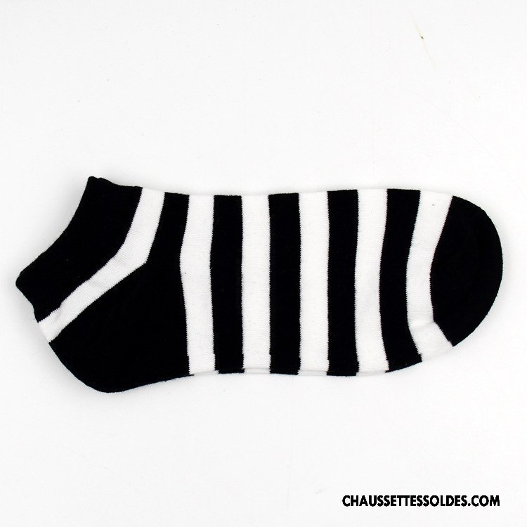 Chaussettes Courtes Homme Absorber La Sueur Invisible Anti-odeur 100% Coton Tendance Rayé Noir