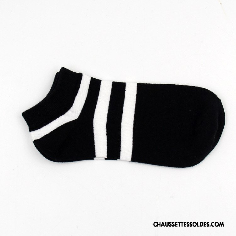 Chaussettes Courtes Homme Absorber La Sueur Invisible Anti-odeur 100% Coton Tendance Rayé Noir