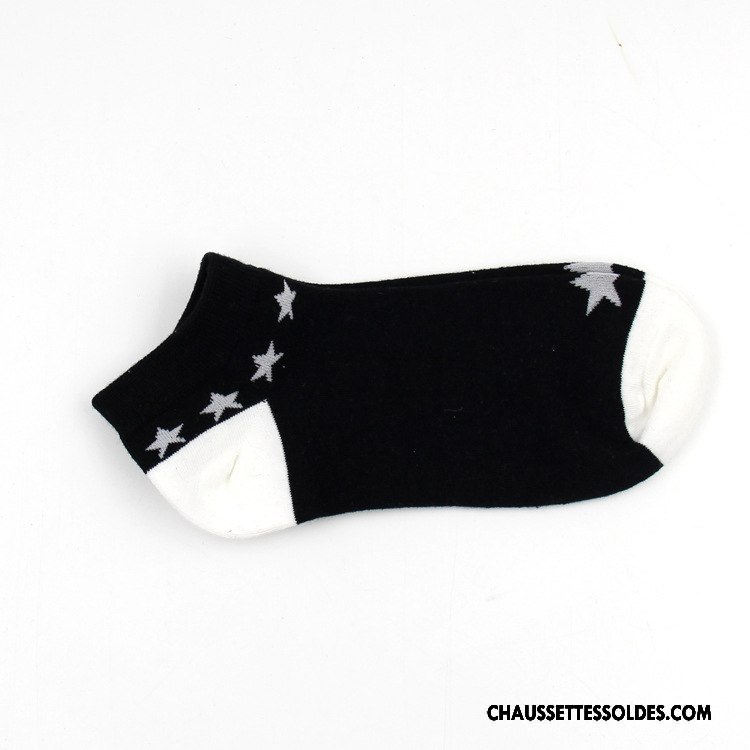 Chaussettes Courtes Homme Absorber La Sueur Invisible Anti-odeur 100% Coton Tendance Rayé Noir