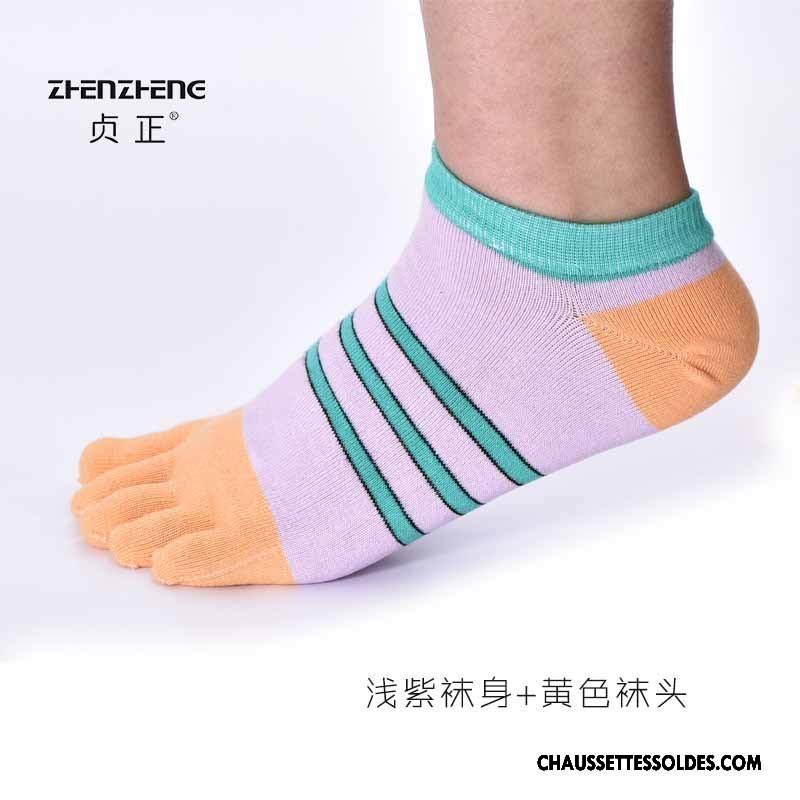 Chaussettes Courtes Homme Anti-odeur Rayé Casual Absorber La Sueur Cinq Doigts Respirant Bleu