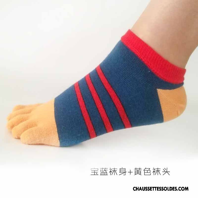 Chaussettes Courtes Homme Anti-odeur Rayé Casual Absorber La Sueur Cinq Doigts Respirant Bleu