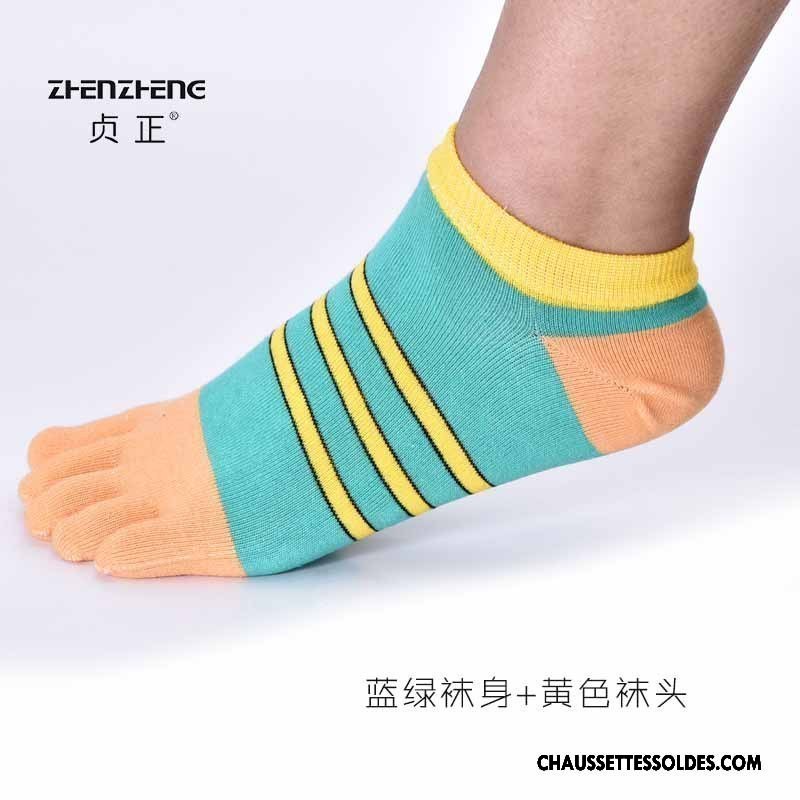 Chaussettes Courtes Homme Anti-odeur Rayé Casual Absorber La Sueur Cinq Doigts Respirant Bleu